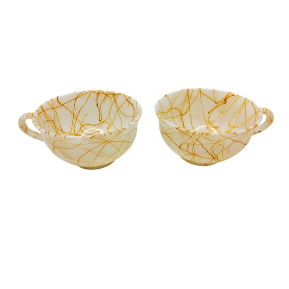 Vintage Hazel Atlas Marbled Milk Glass Teacups Set Of Two - Picture 7 of 10